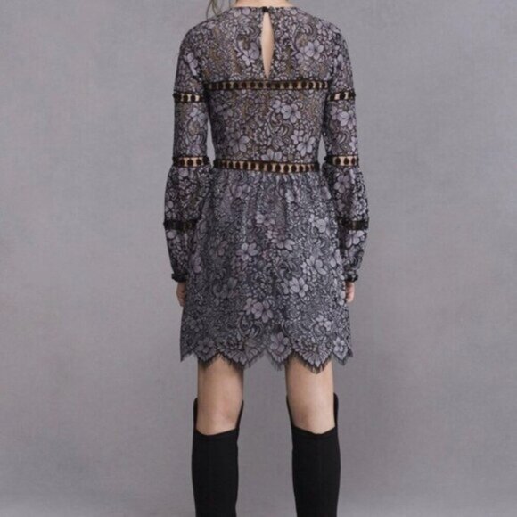 For Love & Lemons Women's Theodora Bell Sleeve Mini Dress Lace Purple Small - Picture 16 of 16